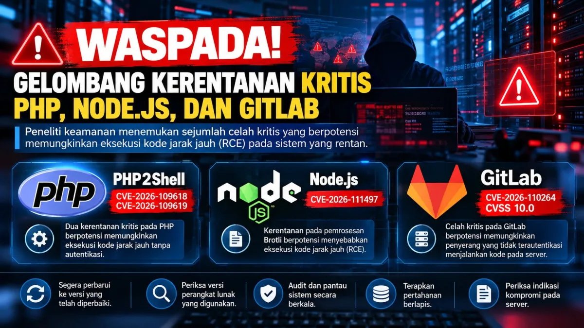 # Waspada! Gelombang Kerentanan Siber Kritis Mengguncang PHP, Node.js, dan GitLab pada Oktober 2026  **Peneliti keamanan menemukan sejumlah celah kritis pada perangkat lunak yang digunakan untuk membangun dan mengoperasikan website. Pengelola server, deve